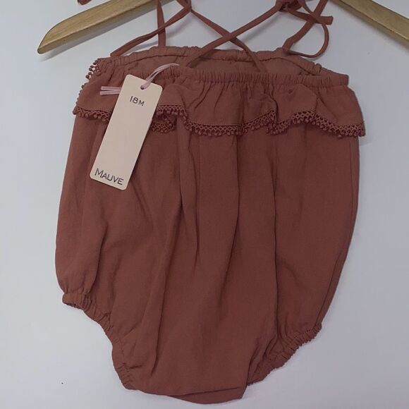 MAUVE BY PASTEL BUBBLE WITH RUFFLE AND TIE SHOULDER GIRLS KIDS SZ 18months New - Picture 3 of 4